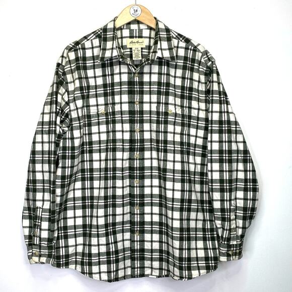 Vintage Eddie Bauer Green Plaid Flannel Button Up Shirt Mens Tall XL Heavyweight - Picture 1 of 8